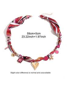 1pc Vintage Elegant Versatile Creative Metal Heart, Flower, Smiling Face, Geometric Circle & Square Pendant Scarf Necklace, Suitable For Women Everyday And Party Wear - Multicolor - View 3