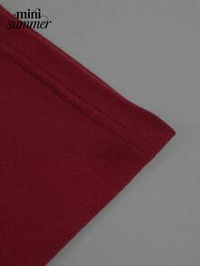 Women's Elegant Burgundy High Neck Ruffle Trim Fitted Mini Dress - Burgundy - View 9