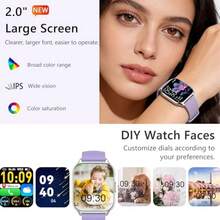 Reloj Inteligente Hombre Mujer con Llamada 2'' Smartwatch Presión Arterial Ritmo Cardíaco con Pulsómetro  Notificación Podómetro 100+ Modos Reloj Digital Hombre para iOS Android - como en la foto - Ver 3