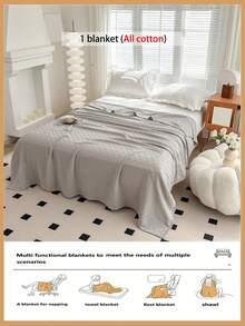 1 件 100% 纯棉针织毯 - 轻盈透气格子设计 | 四季皆宜 | 可机洗 | 夏季及夜间出汗时的理想之选 | 现代柔软质感毯子，现代家居装饰，简约易打理面料 - 太空灰 - 查看 6