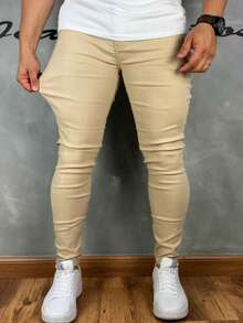 Black Tailored Trousers, Plain, Traditional Style, 4% Lycra - 香檳色 - 查看 5
