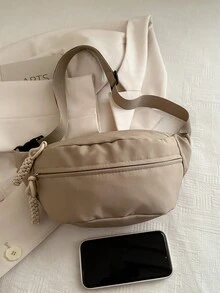 尼龙大容量胸包/腰包，男女通用，适合日常、运动、跑步、旅行、休闲使用，简约时尚女士腰包 - 卡其色 - 查看 8