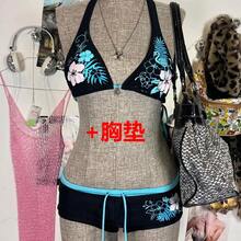 Summer Beach Women's Bikini Sexy Y2K Streetwear Fashion Women's Clothing - 黑藍色套裝+胸墊(現貨) - 查看 12