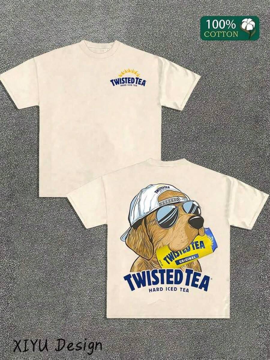 A High-Quality Men's Street Casual T-Shirt With Twisted Tea Prints, A Must-Have Fashion Item In Summer (Cotton T-Shirt)! Men's T-Shirt With Round Neck And Short Sleeves, Cotton Casual, Loose And Versatile, Essential For Outdoor Sports. - 杏色 - 查看 1