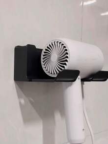 1pc Plastic Wall-Mounted Hair Dryer Holder - Bathroom Hair Dryer Storage Rack, No Drilling Required With Plug Hook - Multicolor - View 3