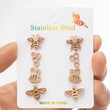 4 Pairs /Sets , Stainless Steel Bee-Shaped Pattern Earrings, Cute And Simple Animal Designs, Suitable As Gifts For Daily Wear - ZH010 - View 8