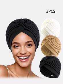 3pcs Women's Solid Color Twist Headband Headscarf Hats - Multicolor - View 8