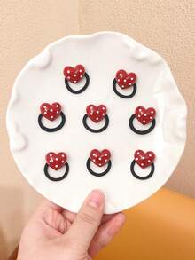 8个女婴红色心形发圈，可爱发饰 - 彩色 - 查看 7