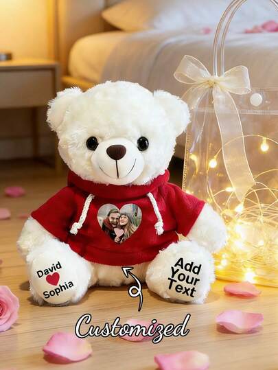 Customizable Text, Date, Image Teddy Bear, Interesting Gift Suitable For Bedroom Decor, Dorm, Home, Wedding, Car, Anniversary, Valentine's Day, Birthday, Gift For Girlfriend, Boyfriend, Wife