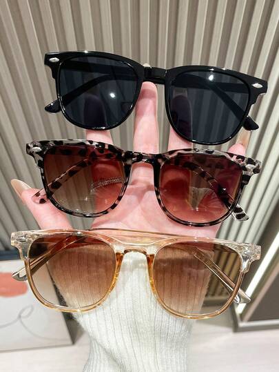 3pcs Y2k Style Square Frame Cute Unisex Retro Fashion Eyeglasses Beach Accessories For Women Glasses Shades For Summer Beach Vacation,Outdoor,Travel