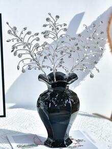 1pc Luxury Silver Crystal Flower Branch Artificial Flower Bouquet, Shiny Fake Plant Flower Decoration, Durable Maintenance-Free Vase Filler, Home Room Decor - Silver - View 5