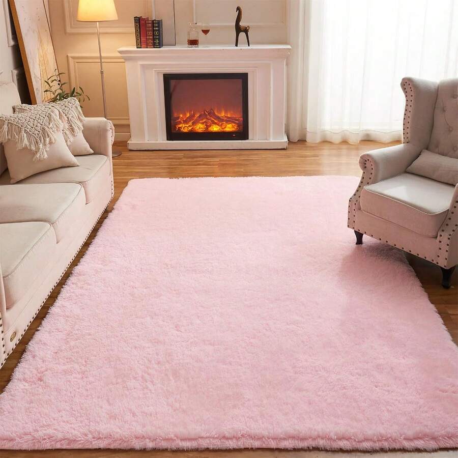 eluckya Soft And Fluffy Shag Rug – Luxurious Plush Carpet For Bedrooms And Living Rooms, Modern Shag Rug, Stain-Resistant, Machine Washable, Perfect For Valentine's Day, Room Decor, Home Decor, Bedroom Decor. An Ideal Choice For Home Decor And Dorm Rooms. - Hồng - Xem 1
