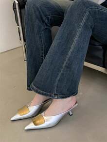 Women's Fashionable Pointed Toe High Heel Shoes, Elegant Mule Shoes, Kitten Heel Shoes For Wedding - Silver - View 4