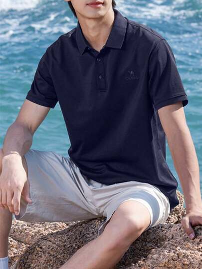 CAMEL CROWN 男士户外休闲Polo衫，新款抗菌夏季短袖T恤情侣款清凉舒适Polo衫休闲翻领衬衫