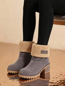 Winter Faux Fur Snow Boots For Women Platform Block Chunky Heels Pull On Comfortable Outdoor Suede Warm Boots - Xám - Xem 8