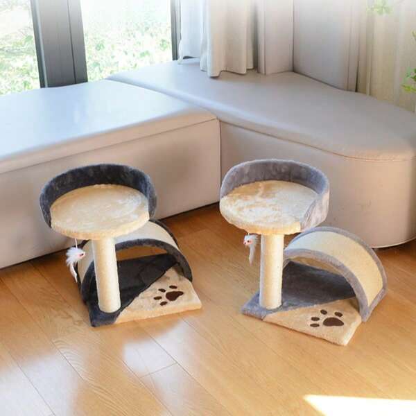 1 szt. drapak/drzewo dla kota, wytrzymały sizalowy słupek do drapania, platforma do zabawy i przytulny "apartament" – wielofunkcyjna konstrukcja do wspinaczki dla kota, idealna do odpoczynku i zabawy, bez baterii