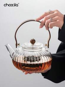 1 ấm trà hình quả bí ngô, ấm trà thủy tinh có tay cầm, ấm trà chịu nhiệt, bộ ấm trà chiều - Ấm trà hình quả bí ngô - Xem 1