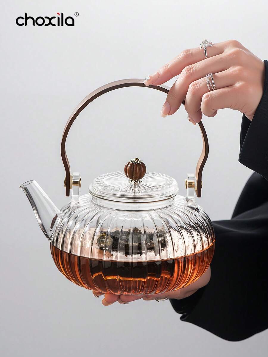 1 ấm trà hình quả bí ngô, ấm trà thủy tinh có tay cầm, ấm trà chịu nhiệt, bộ ấm trà chiều - Ấm trà hình quả bí ngô - Xem 1