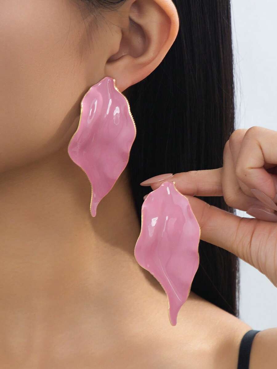 1 Đôi bông tai kiểu Pháp cổ điển thanh lịch, hình lá bất đối xứng, tráng men nhăn, dành cho nữ, phụ kiện sang trọng đa năng, phù hợp cho các bữa tiệc, đám cưới, hẹn hò, làm quà tặng trong các dịp lễ và sự kiện. - Phong cách thanh lịch - Xem 1