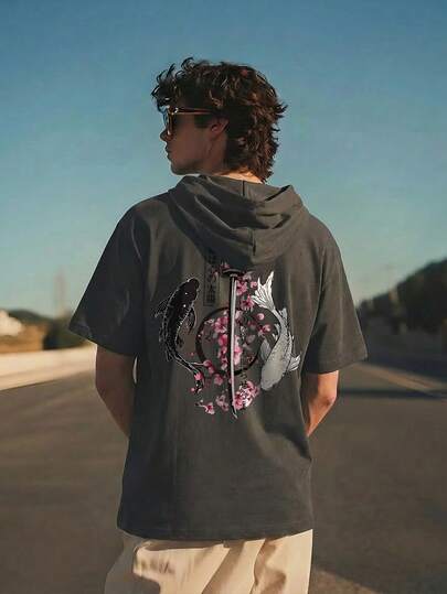 Men's Graphic Sweatshirt, Japanese Smiling Sun Samurai Sword Print, Breathable Knit Fabric, Suitable For Summer Outdoor Sports And Casual Wear