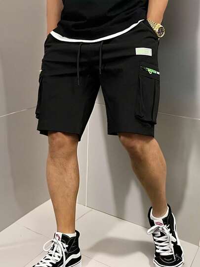 男士轻便运动短裤，休闲时尚户外拉链口袋速干百慕大短裤