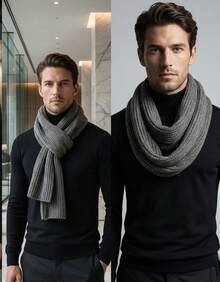Men's Wool Scarf Without Fringe Modern Casual Style - 深灰色 - 查看 6