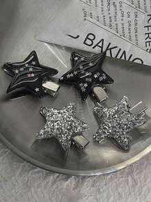 Clip para el cabello con estrella de purpurina estilo Y2K, clip de flequillo con estrella de cinco puntas lindo y elegante, accesorio de clip lateral de diseño de nicho - Multicolor - Ver 9