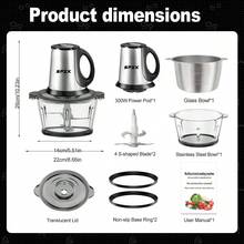 SPZTJK Food Chopper With 2 Bowls And 2 Blades, Meat Grinder 4 Bi-Level Blades, Mini Electric Food Chopper, 2L Meat Grinder, Kitchen Meat Grinder, Meat Grinder, Electric Vegetable Chopper, Garlic Press, Masher - 查看 7