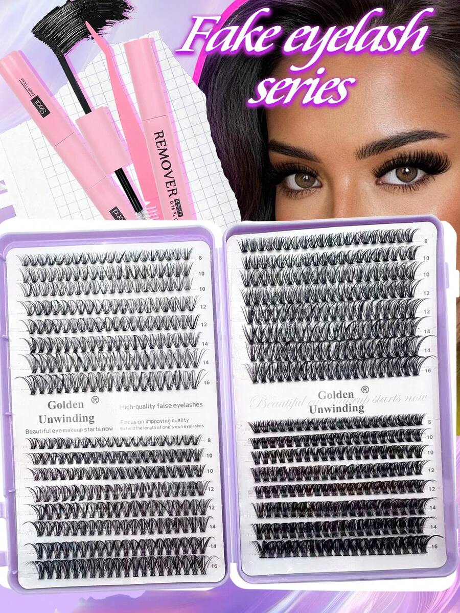 640pcs DIY Eyelash Extension Kit | 30D/40D/50D/60D Curl, 8-18mm | Natural Fluffy Reusable Lashes | All-In-One Set With Applicator, Glue And Remover | Easy Home Lash Extension - Black - View 1