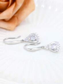 Bông tai hình giọt nước bằng bạc Sterling 925 đính đá Cubic Zirconia, không gây dị ứng, kiểu dáng thanh lịch, phù hợp để đeo hàng ngày, quà tặng sinh nhật. - Bạc - Xem 3