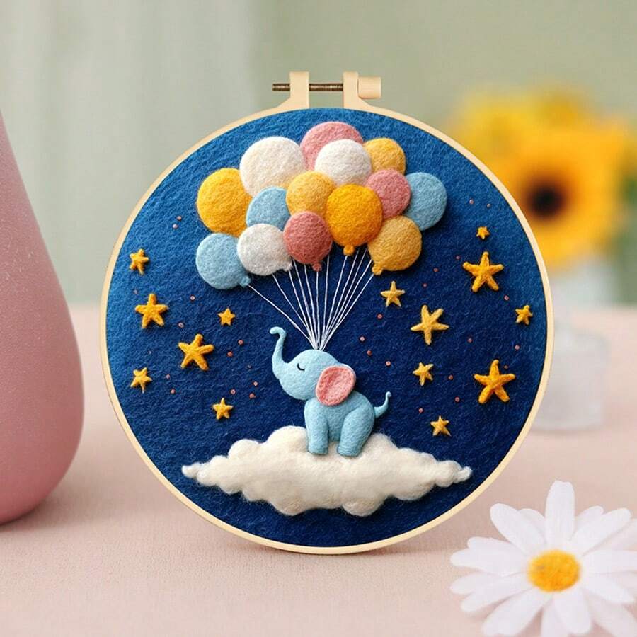1 Set Unfinished Romantic Balloon Wool Felt Painting DIY Craft Kit, Easy To Learn, Includes Tools, 20*20cm - Multicolor - View 1