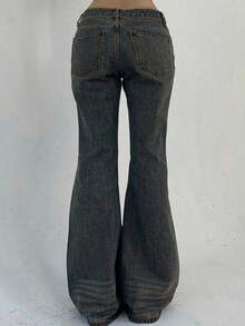 Teen Girl High Waist Pocket Flare Leg Jeans - Teal Blue - View 4