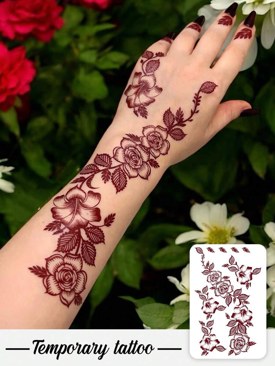 1 miếng dán hình xăm tạm thời hình hoa dâu tây ngày Valentine, chống thấm nước và mồ hôi, thiết kế dây leo hoa hồng đỏ, hình xăm giả hoa sống động và thời trang cho tay và móng tay, hình xăm tạm thời thực vật - Thích hợp cho trang trí sinh nhật, đám cưới và tiệc tùng, giữ được 3-5 ngày. - Đỏ - Xem 1