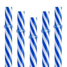 12 Piece 9 Inch Reusable Plastic Thick DrinFKing Straws  Mason Jar Straws Transparent Small Stripe (9inch Dark Blue) - Màu xanh đậm, 9 inch, gói 12 cái - Xem 1