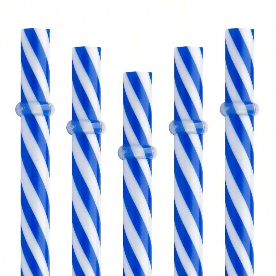 12 Piece 9 Inch Reusable Plastic Thick DrinFKing Straws  Mason Jar Straws Transparent Small Stripe (9inch Dark Blue) - Màu xanh đậm, 9 inch, gói 12 cái - Xem 1