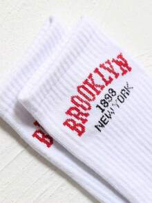 1双红色字母标语袜，1双男女通用简约风格白色袜子，适合日常穿着 - 彩色 - 查看 6