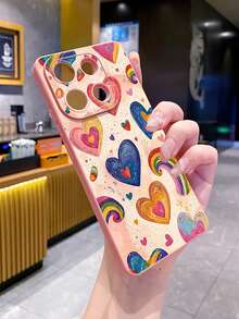 1pc Heart & Rainbow Pattern Shockproof Phone Case, UV Printed Compatible With Samsung/Galaxy/ Android Models - Pink - View 4
