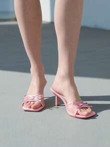 CHICVUE 粉色夏季新款网眼透气露趾高跟凉鞋，百搭简约细高跟女士高跟凉鞋 - 粉色 - 查看 1