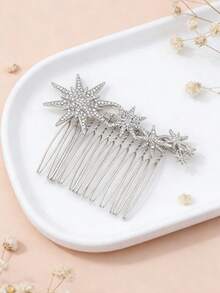 1pc/2pcs Shiny Zinc Alloy Six-Pointed Star Side Hair Comb, Party Supplies, Wedding Accessories, Suitable For Women, Haircomb, Headpiece - Multicolor - View 3