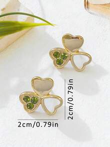 1 Pair Fashionable Luxury Faux Gemstone Clover Stud Earrings, Versatile For Women's Daily Wear, Parties, And Festivals - Shamrock Earrings - View 4