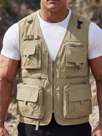 1pc Men's Outdoor Multi-Pocket Sleeveless Utility Vest, Suitable For Photography, Work, Fishing, Travel, Hiking, Camping, Casual Wear