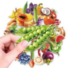 56张新鲜蔬果贴纸 - 防水PET材质，色彩鲜艳的水果蔬菜图案，适用于笔记本电脑、水瓶、行李箱和日记本，是美食爱好者和健康人士的理想之选，可为个人物品增添清新活力，并打造厨房或备餐区的主题DIY装饰。 - 1 Set - 查看 5