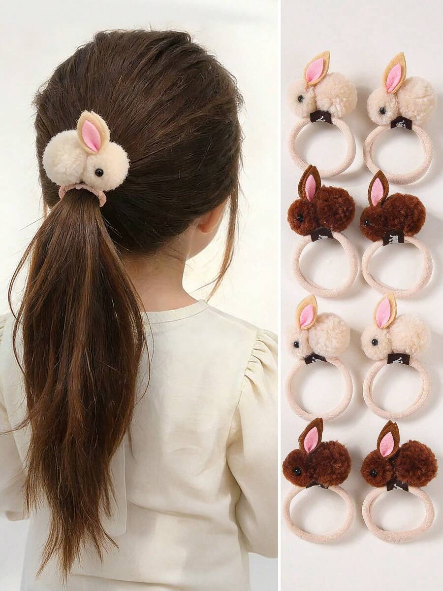 Bộ 4 chiếc kẹp tóc hình thỏ bông dễ thương cho bé gái mùa thu/đông, kiểu công chúa, mềm mại, dùng hàng ngày. - Nhiều màu - Xem 1
