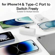 Portable Charger For IPhone, Equipped With A 2-In-1 Interface, 5000mAh Compact Power Bank, Compatible With IPhone 17/16/15/14/13/12/11 Series, S25/24/Android, Pink, Suitable For Summer Outdoor Travel/Camping And Emergency Backup, A Power Gift For Family, Friends, And Outdoor Birthdays - 白色 - 查看 2