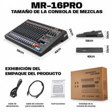 Mezcladora MR 16PRO Dj Audio Consolas 16 Canales Dsp Mesa de mezclas profesional Mezclador de audio de 16 canales Con alimentación fantasma de 48 V Efectos de reverberación DSP Conectividad Bluetooth Entrada auxiliar USB para ordenador Funcionalidad de grabación y reproducción Ideal para DJ de escenario, podcasters y streamers Aplicaciones para actuaciones en directo Mezclador profesional de 16 canales para DJ - Tipo de Enchufe B USA (110-127V) - Ver 12