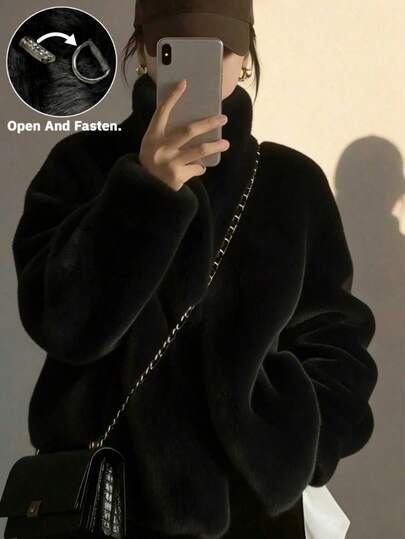 Autumn/Winter New Fashionable Elegant Lady-Like Minimalist Stand Collar Commuting Slim Fit Faux Fur Jacket, Short Mink Fur Coat For Women