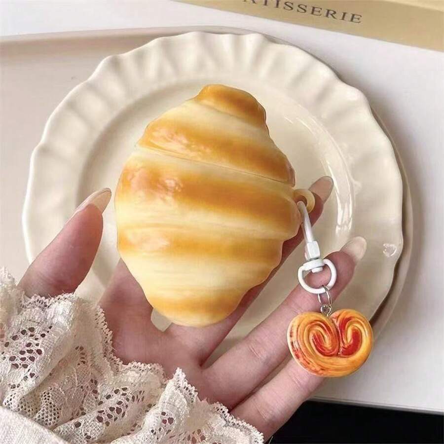 1pc Cute 3D Silicone Croissant Shaped Protective Case, Compatible With Apple 1st/2nd Generation Bluetooth Earphones. Compatible With Apple 1/2/3/4/Pro/Pro (2nd Gen), Earphone Protective Case, Protective Cover, Airport, Oia Eruption, Earphone Box, Electronic Pet >Airpodscase - Yellow - View 1