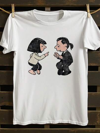 Plus Size Women's Cartoon Character Print Casual Simple Loose Cute Comfortable Street Style Everyday Round Neck Short Sleeve T-Shirt