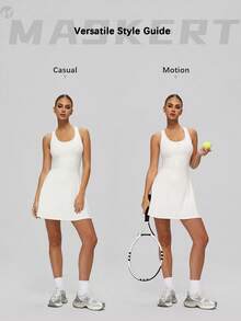 MASKERT Váy tennis nữ không tay khóa kéo trước dáng chữ A, váy tập gym, váy yoga, váy chạy bộ, leo núi, bóng chuyền, cầu lông, váy thể thao hoạt động ngoài trời - trắng - Xem 2