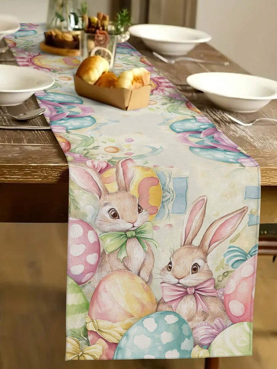 1 pezzo Runner da tavolo con motivo coniglietto di Pasqua, runner da tavolo con motivo uova di Pasqua, decorazione casa di Pasqua, 1 pezzo runner da tavolo, 4 pezzi sottopiatti, 1 pezzo federa, 3 prodotti disponibili, decorazioni per la casa per interni/esterni, forniture per feste, decorazione per la stanza. Adatto per decorazione casa e cucina di Pasqua e decorazione per eventi e feste. - Multicolore - Visualizzare 1